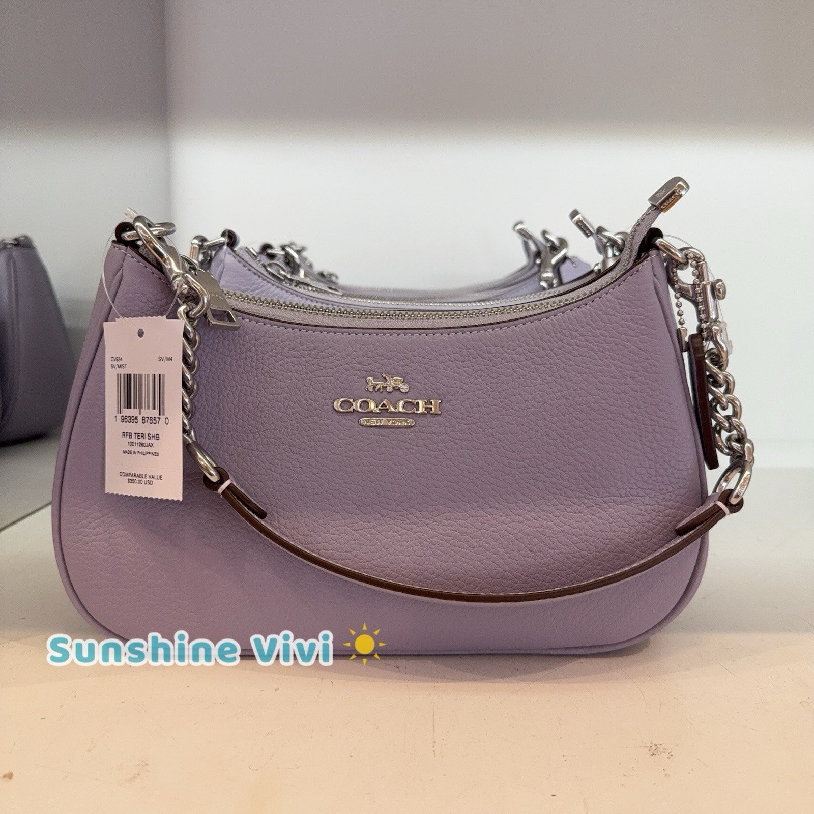 Nwt Coach Teri Shoulder Bag Pebble Leather Cv934 Silver/Mist